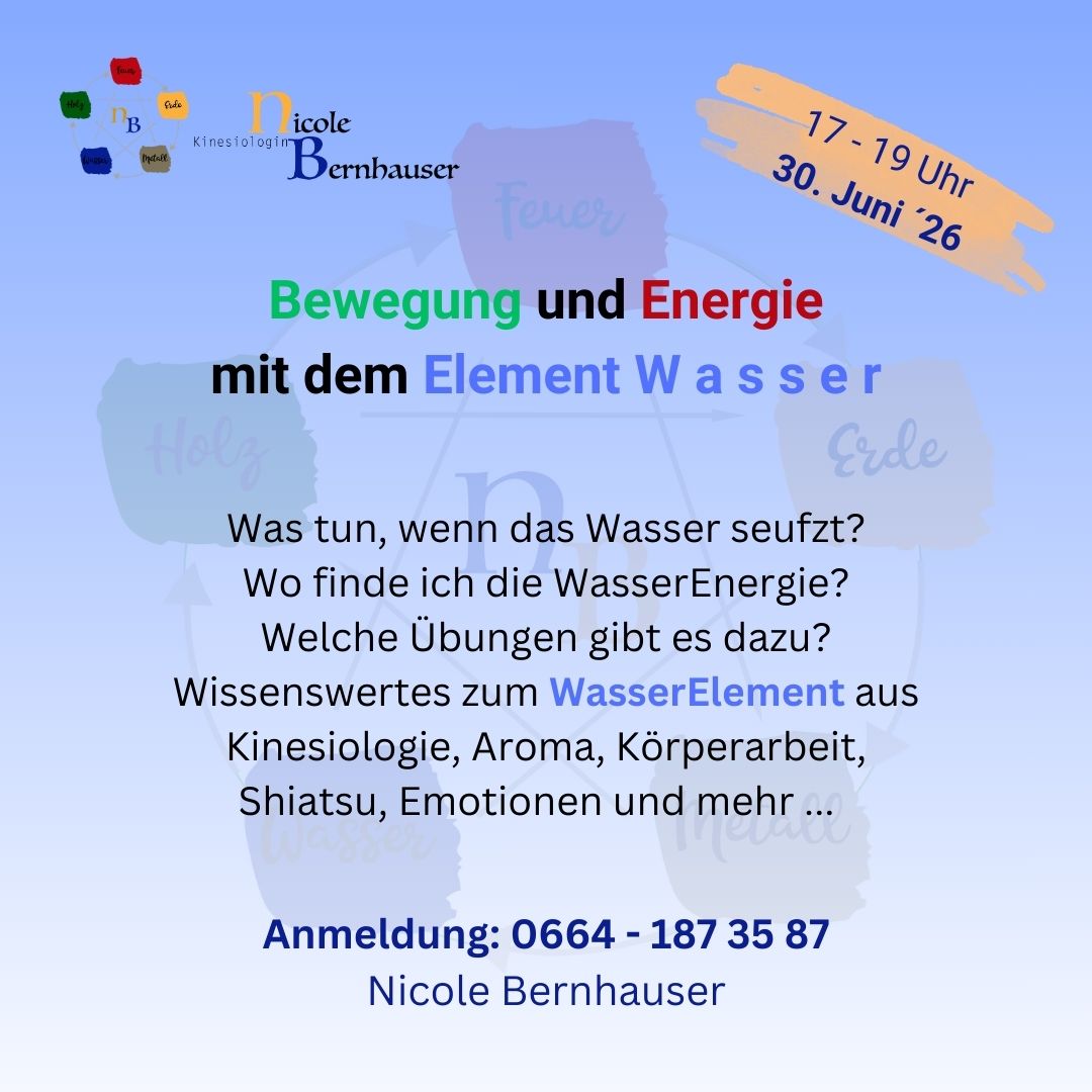 Workshop zum Wasser Element am 30. Juni 2026