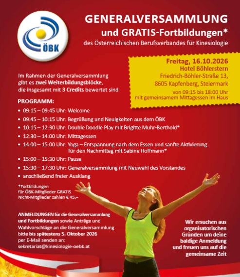Generalversammlung des ÖBK Österr. Berufsverband für Kinesiologie mit Workshops Double Doodle und Yoga