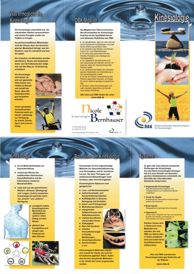 der ÖBK-Folder mit allgemeinen Informationen zur Kinesiologie in Österreich