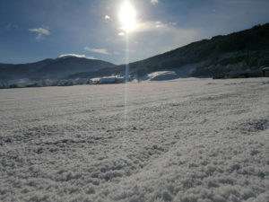 Schneefeld mit Sonne und Größing