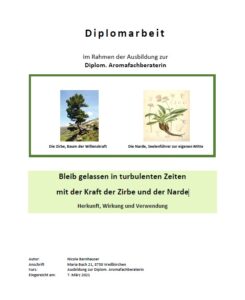 Deckblatt der Diplomarbeit zu Gelassenheit in turbulenten Zeiten mit der Kraft der Zirbe und der Narde